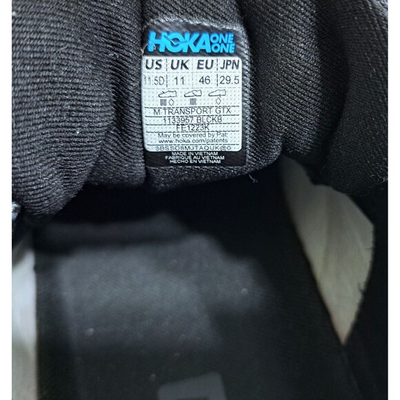 Hoka Transport GTX Vibram Men's Size 11.5 D Gore Tex Waterproof Black Running - Picture 11 of 12